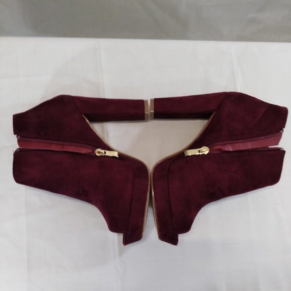 Liliana Wine Velvet Suede Peeptoe Booties Women's Size 7 - Picture 5 of 10
